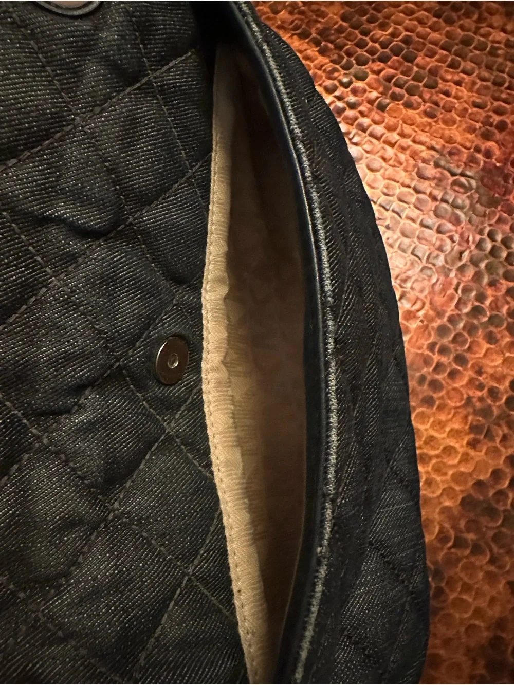 Michael Kors Sloan Large Quilted Denim Shoulder Bag with Silver Chain